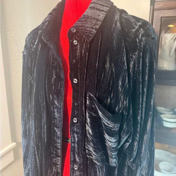 Treasure & Bond Black Crushed Velvet Button Front Shirt Jacket 3X - Picture 1 of 6